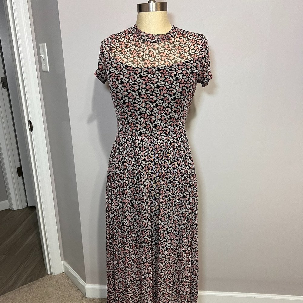 Floral Black And Pink Lined Maxi Dress Size